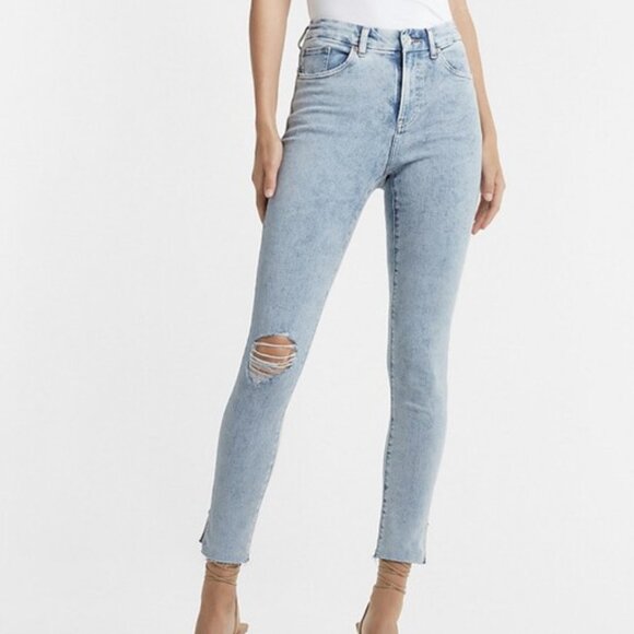 EUC EXPRESS High Rise Marbled FlexX Ripped Skinny Jeans S Petite - Picture 1 of 9